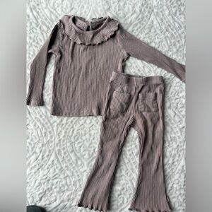 Easy Peasy Ribbed Purple Long Sleeve Top and Pants Set 2T